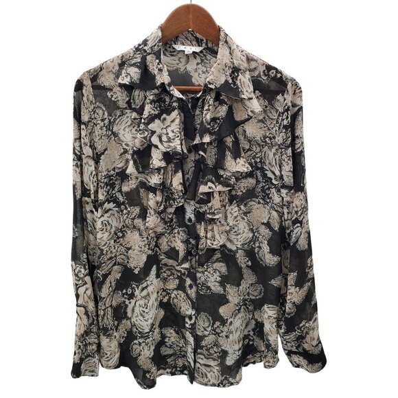 CAbi Tops - CAbi Womens Floral Print Long Sleeve Button Up Ruffle Career Top Blousec Sz M